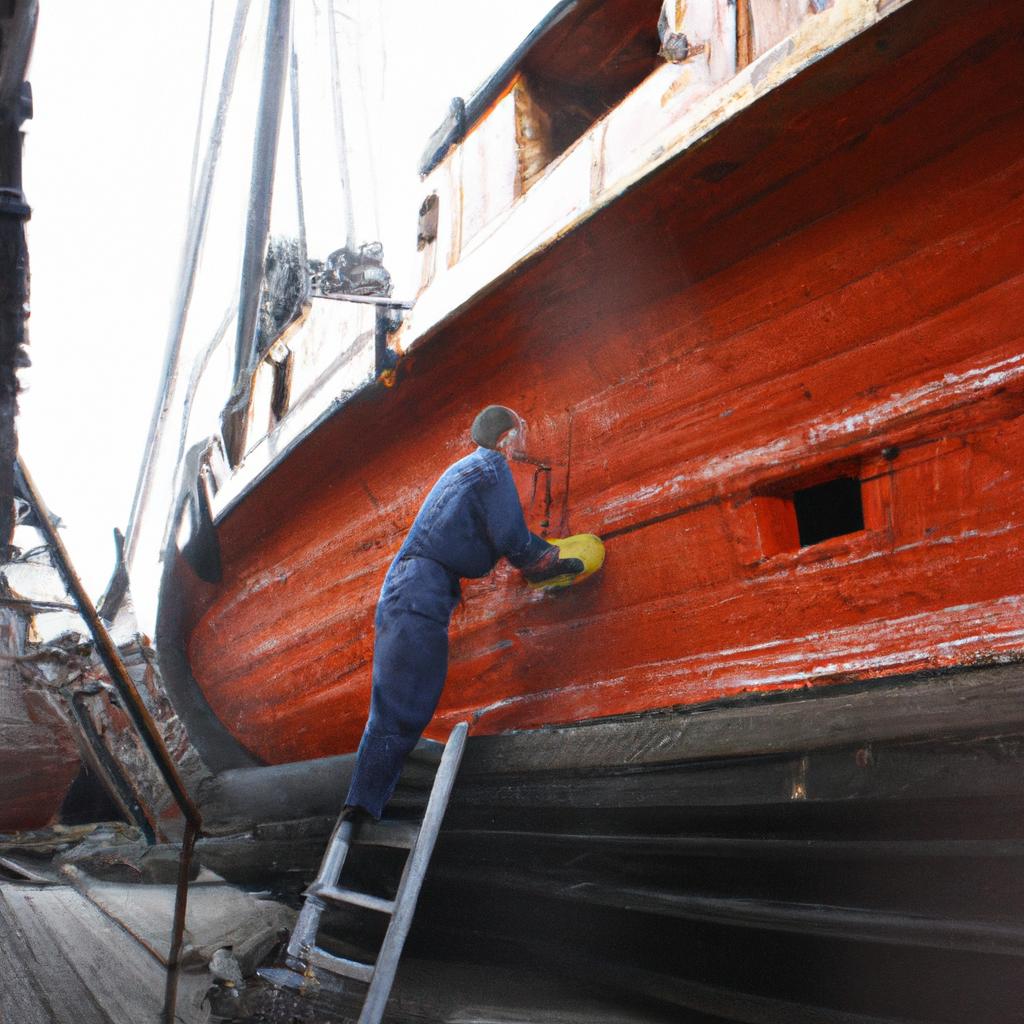 Person restoring museum ship fireboat