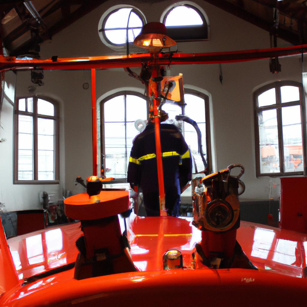 Person operating fireboat at museum