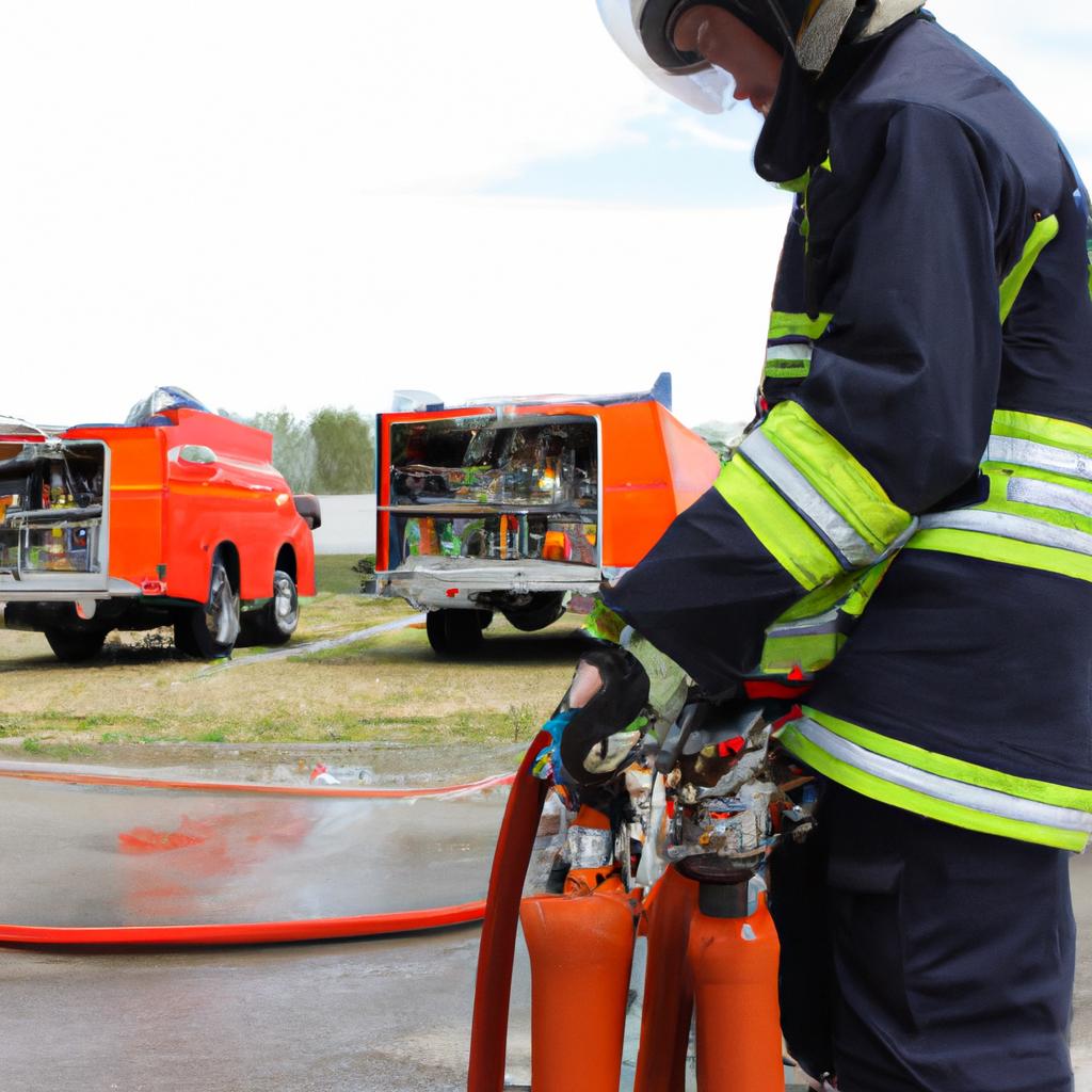 Person operating firefighting equipment