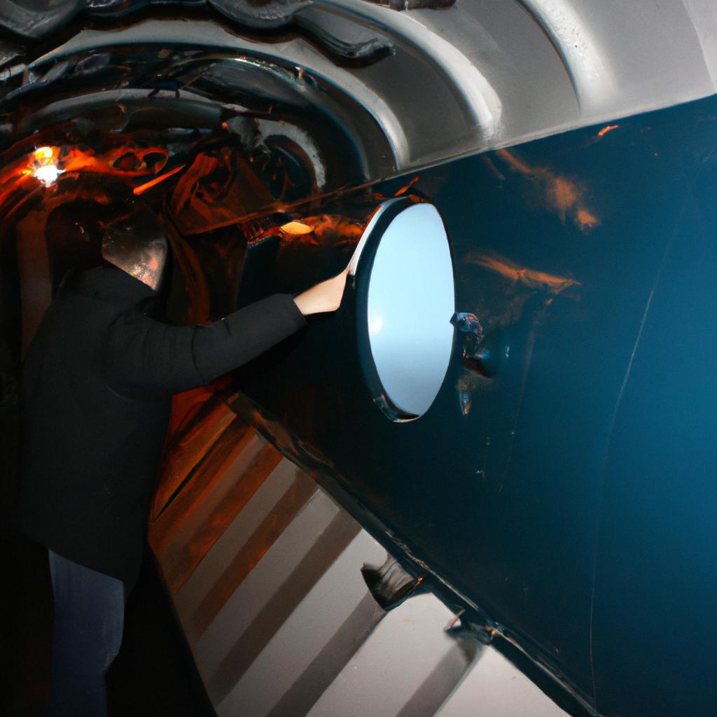 Person operating submarine in museum