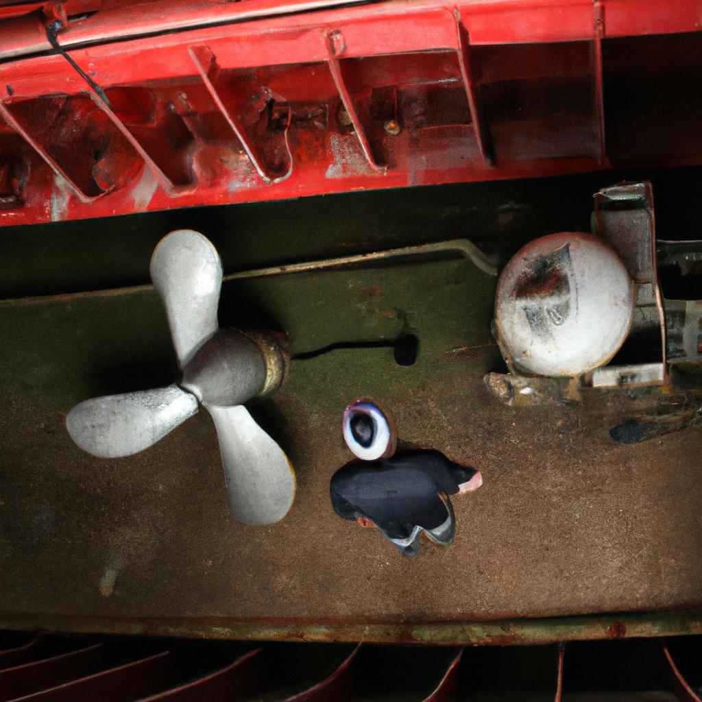 Person inspecting ship's propulsion