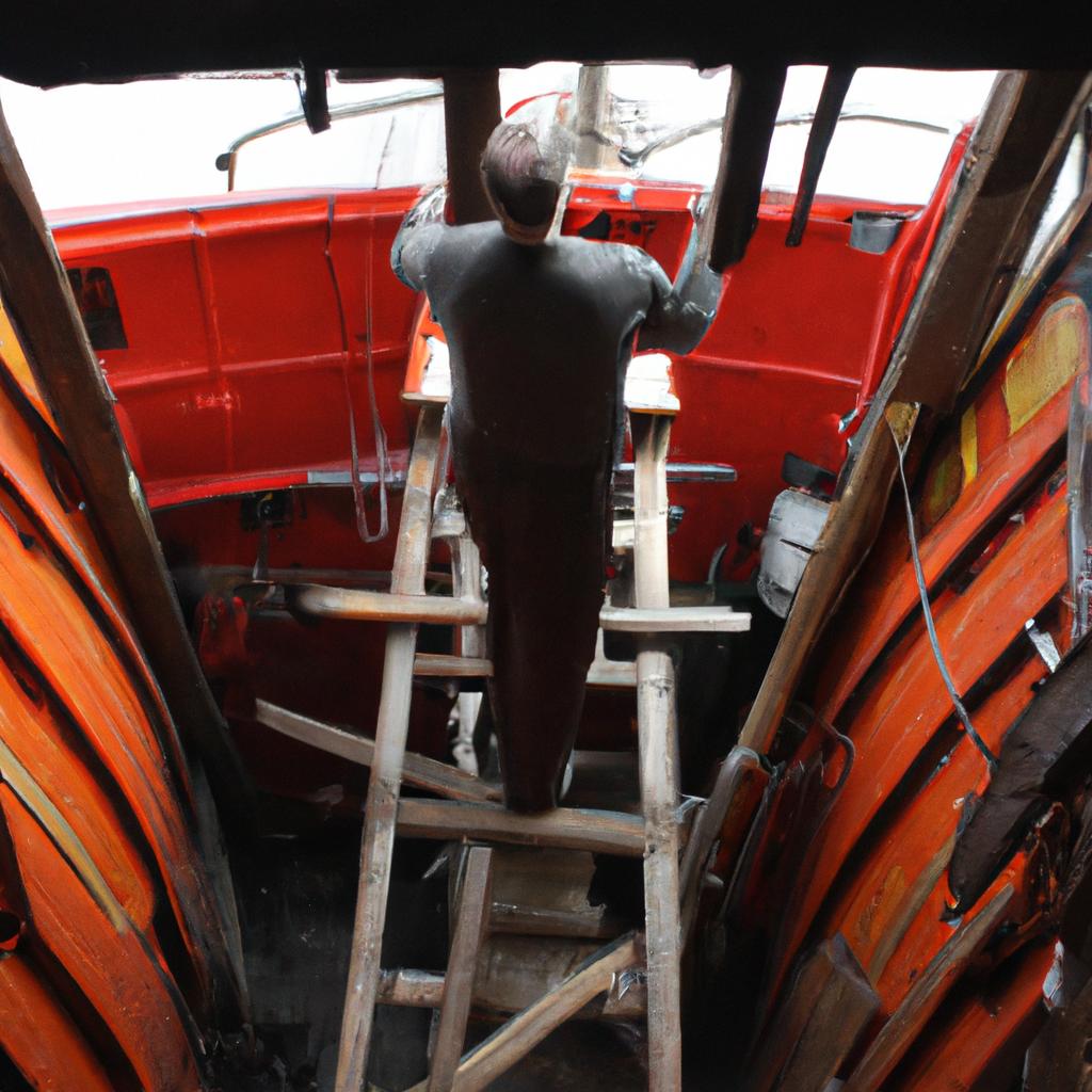 Person restoring museum fireboat