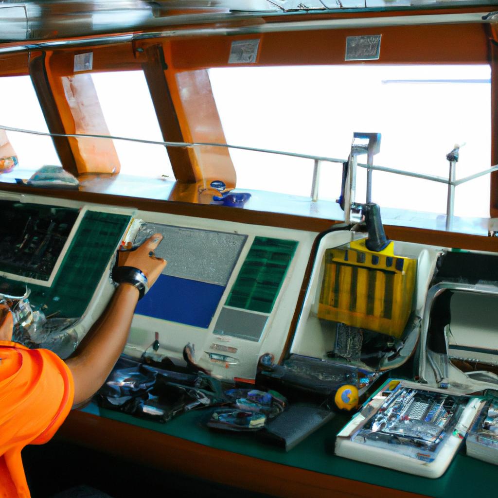 Person operating ship communication equipment